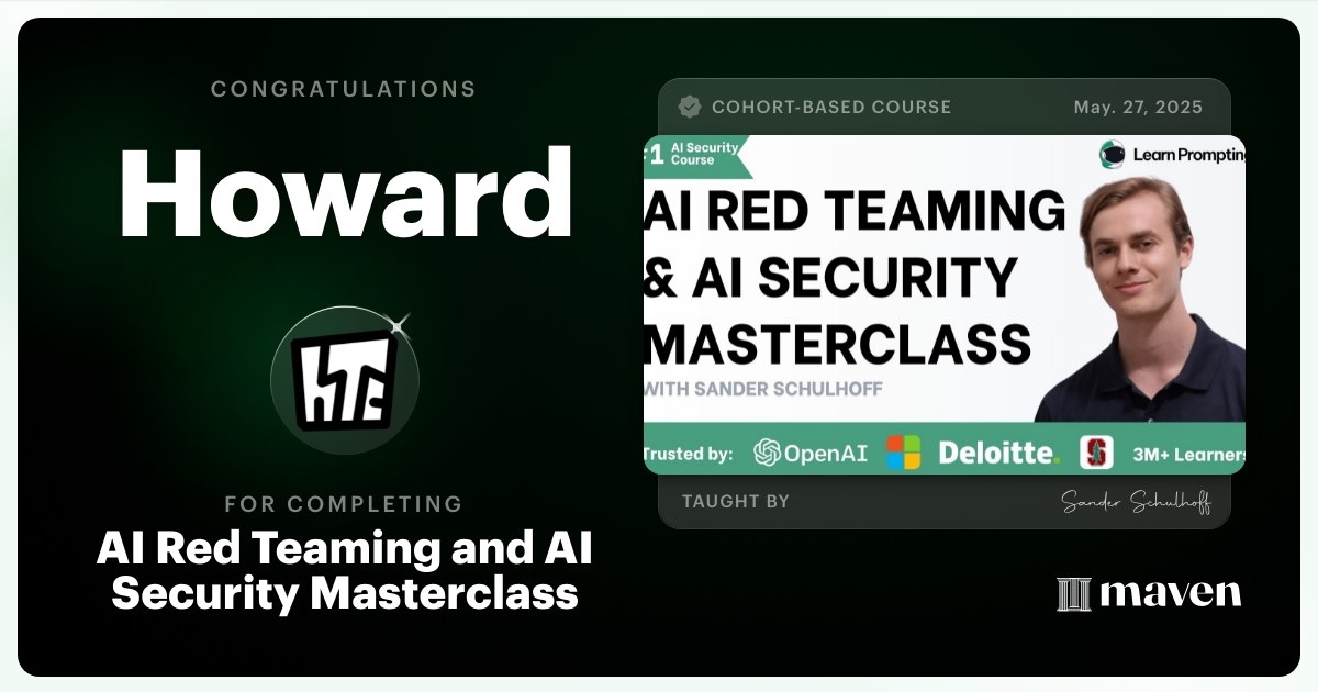 Certificate of Completion for AI Red Teaming and AI Security Masterclass