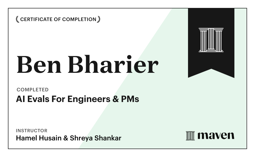 Certificate for AI Evals For Engineers & PMs
