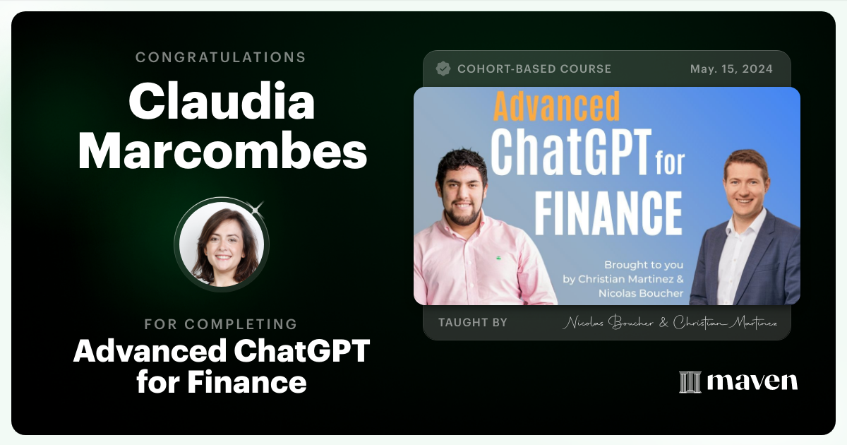 Certificate of Completion for AI for Finance - Advanced