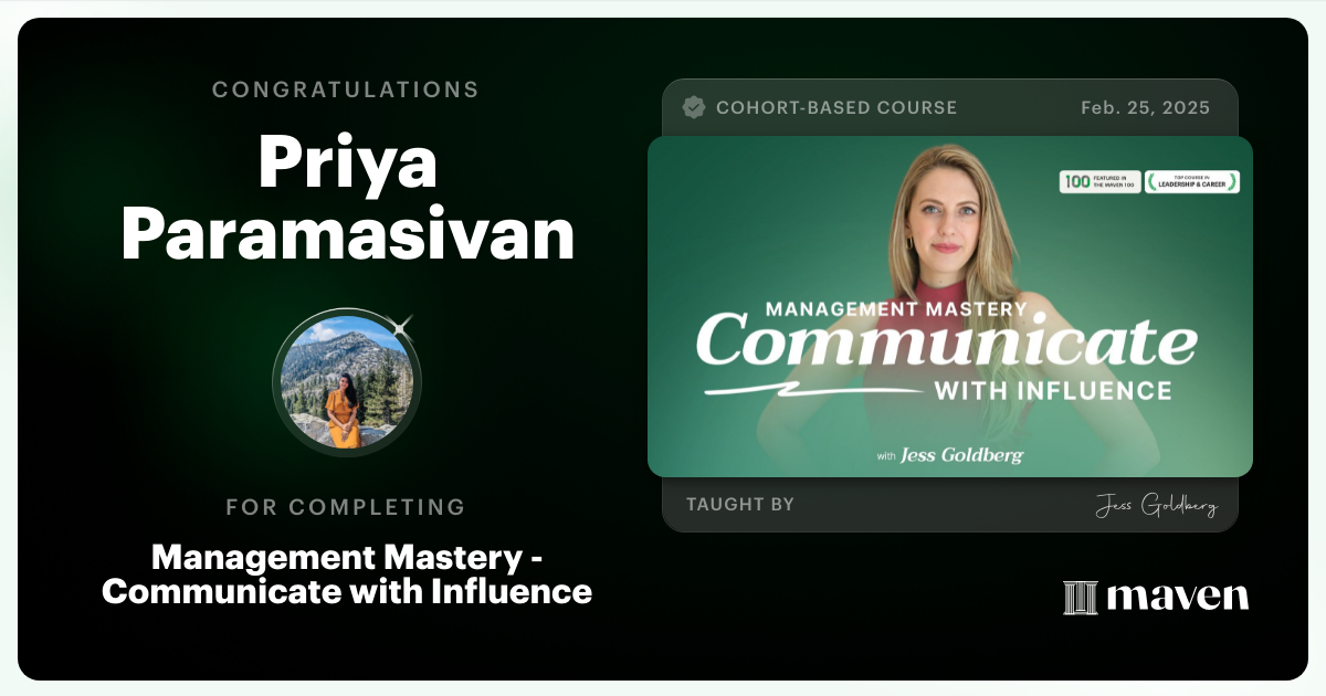 Certificate of Completion for Management Mastery - Communicate with Influence