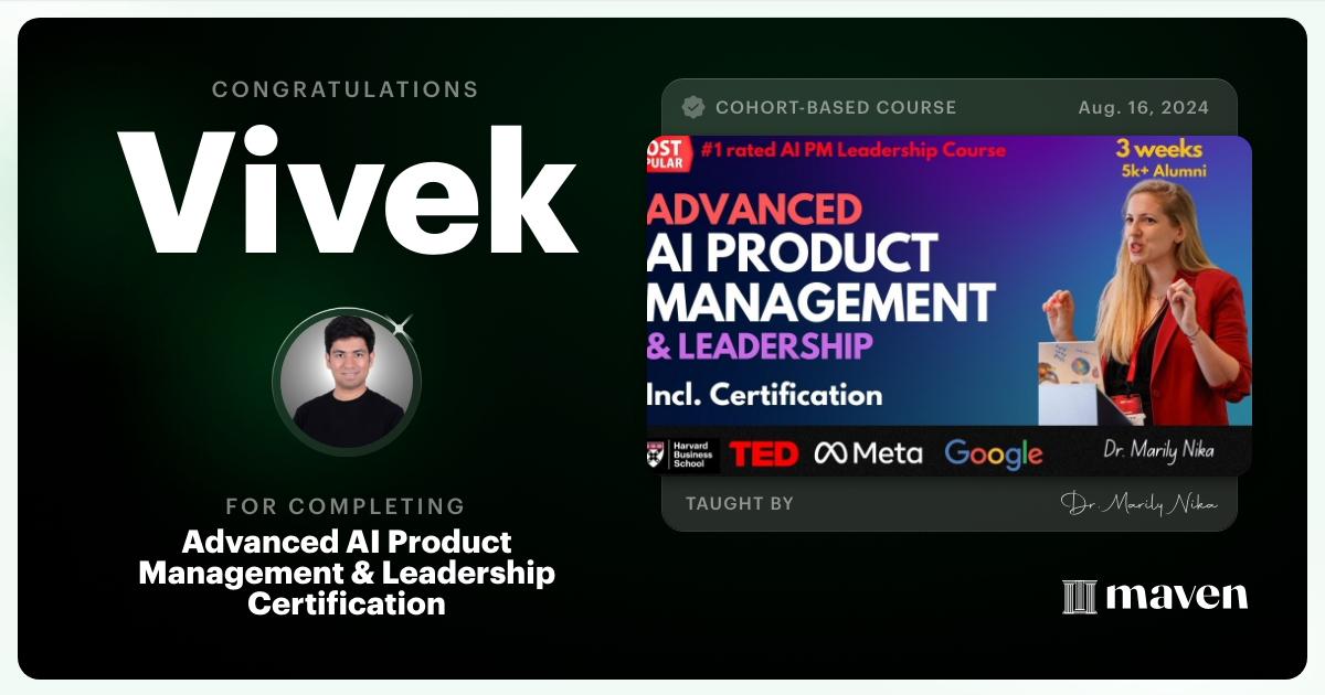 Certificate of Completion for Advanced AI Product Leadership Certification