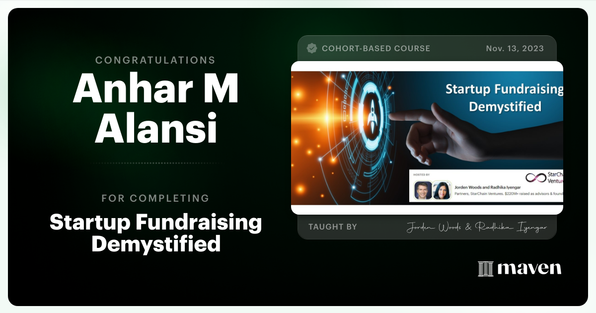 Certificate of Completion for Startup Fundraising Demystified