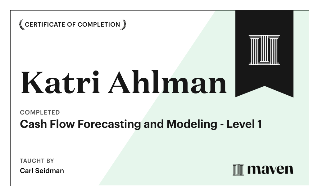 Certificate for Cash Flow Forecasting and Modeling - Level 1