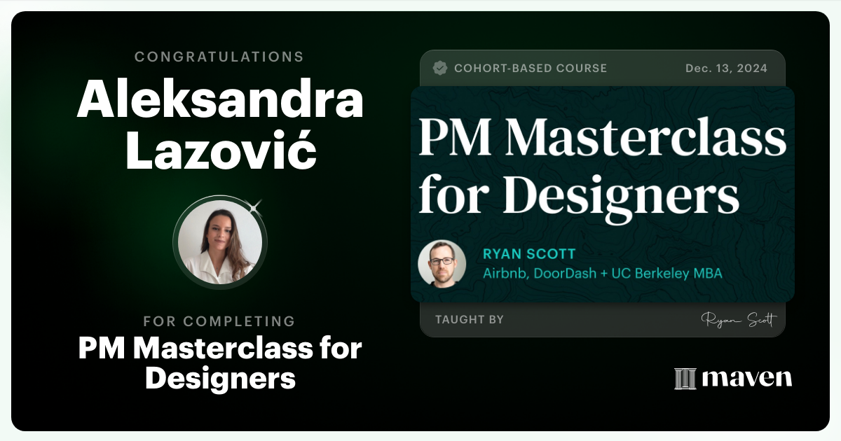 Certificate of Completion for PM Masterclass for Designers