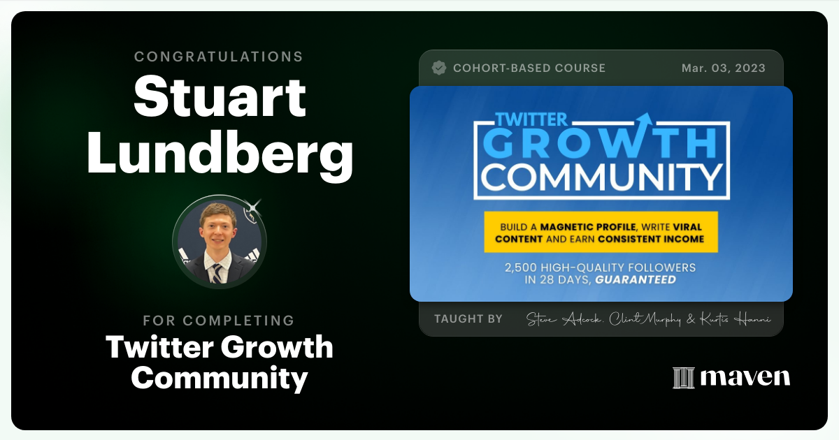 Certificate of Completion for Twitter Growth Community