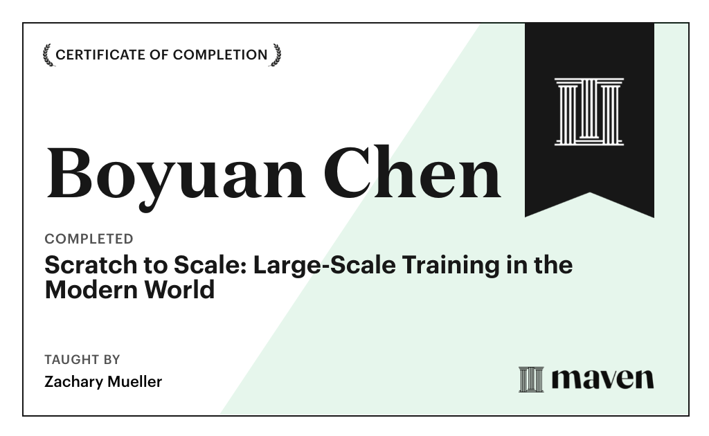 Certificate for Scratch to Scale: Large-Scale Training in the Modern World