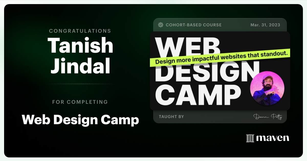 Certificate of Completion for Web Design Camp