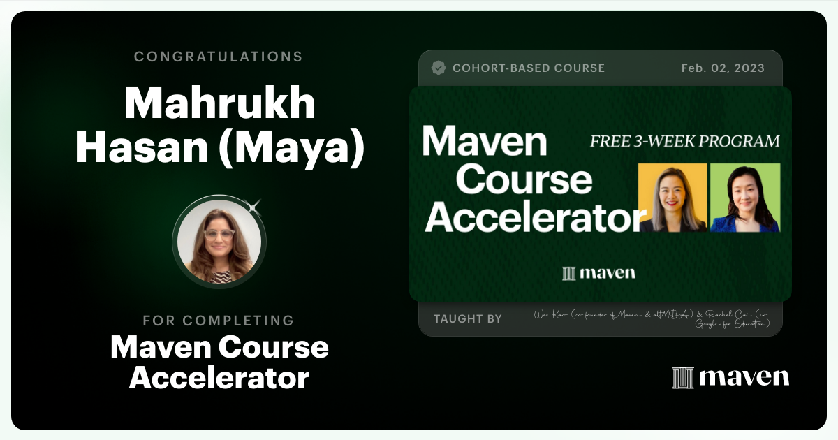 Certificate of Completion for Maven Course Accelerator