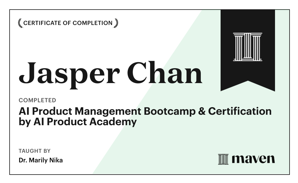 Certificate for AI Product Management Bootcamp & Certification by AI Product Academy