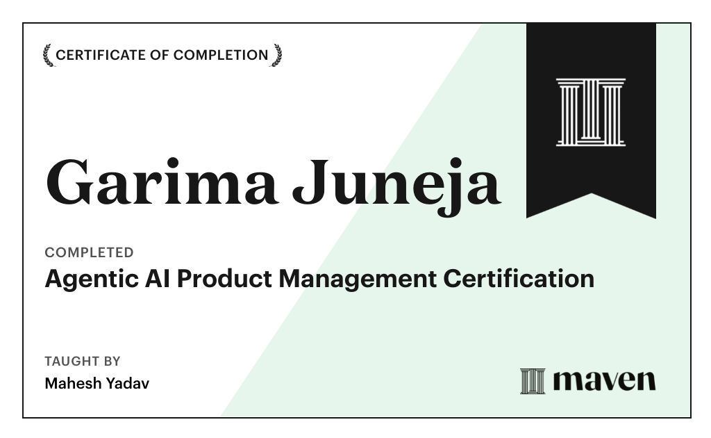 Certificate for Agentic AI Product Management Certification