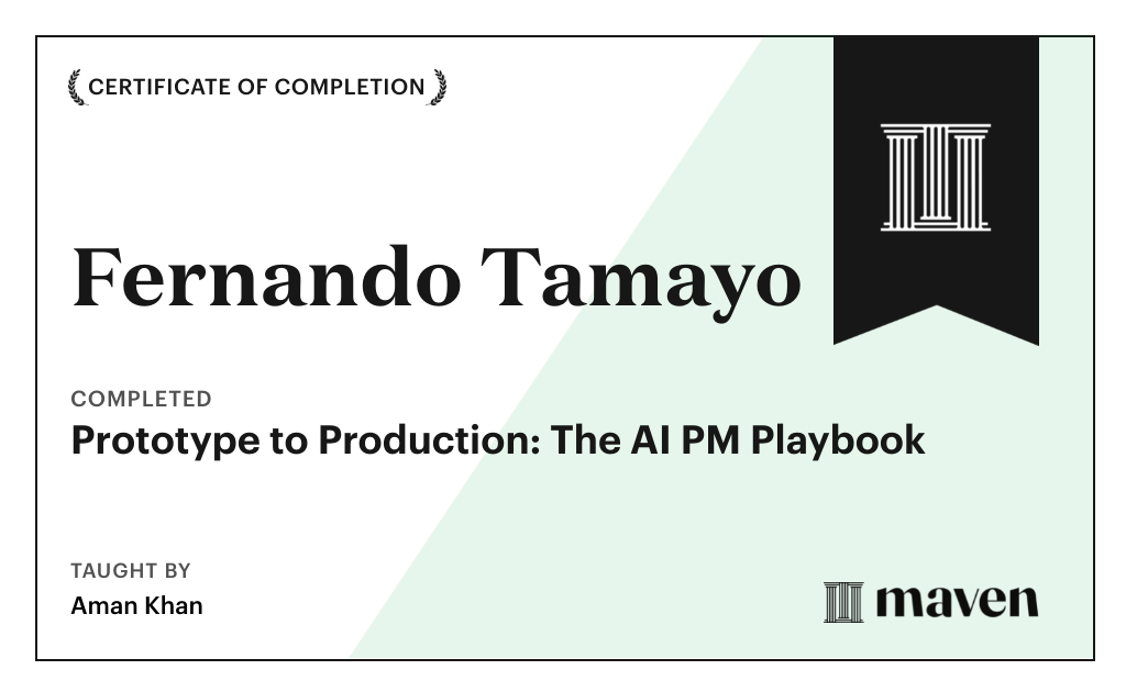 Certificate for Prototype to Production: The AI PM Playbook