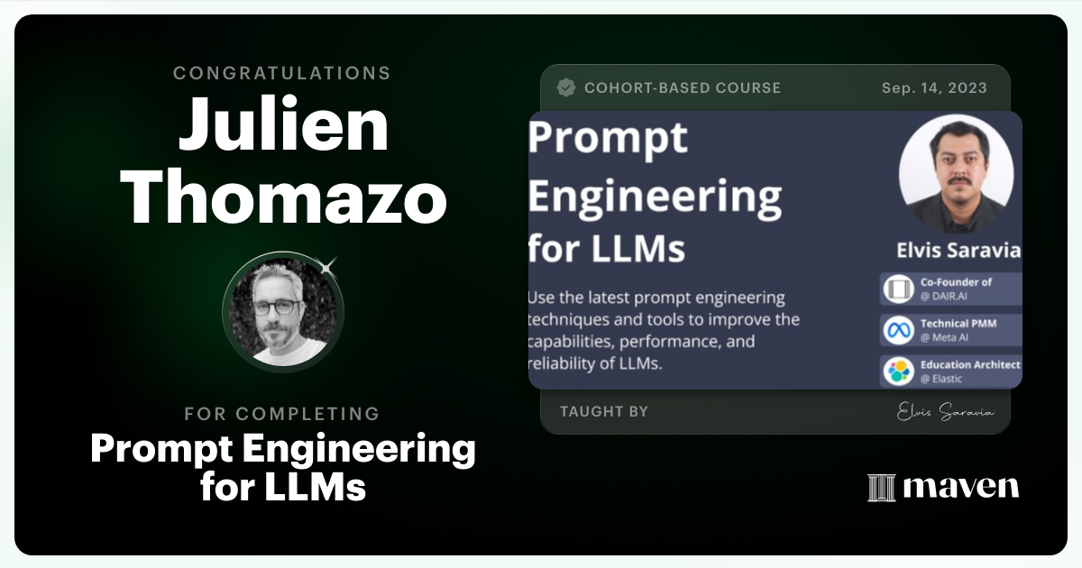 Certificate of Completion for Advanced Prompt Engineering for LLMs