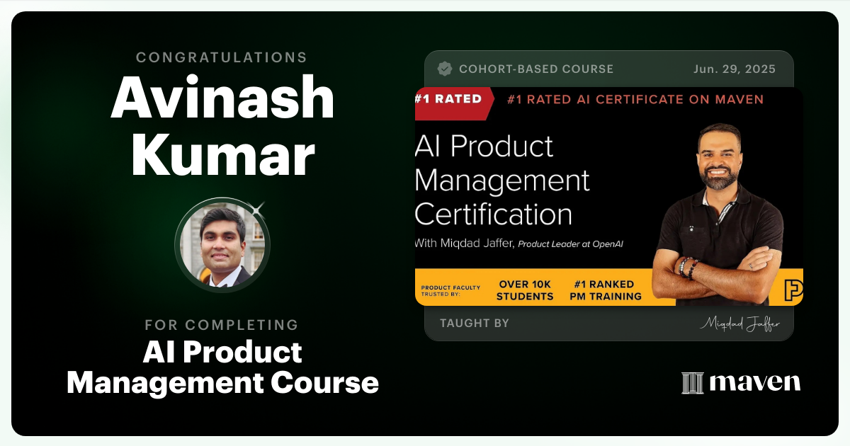 Certificate of Completion for AI Product Management Course