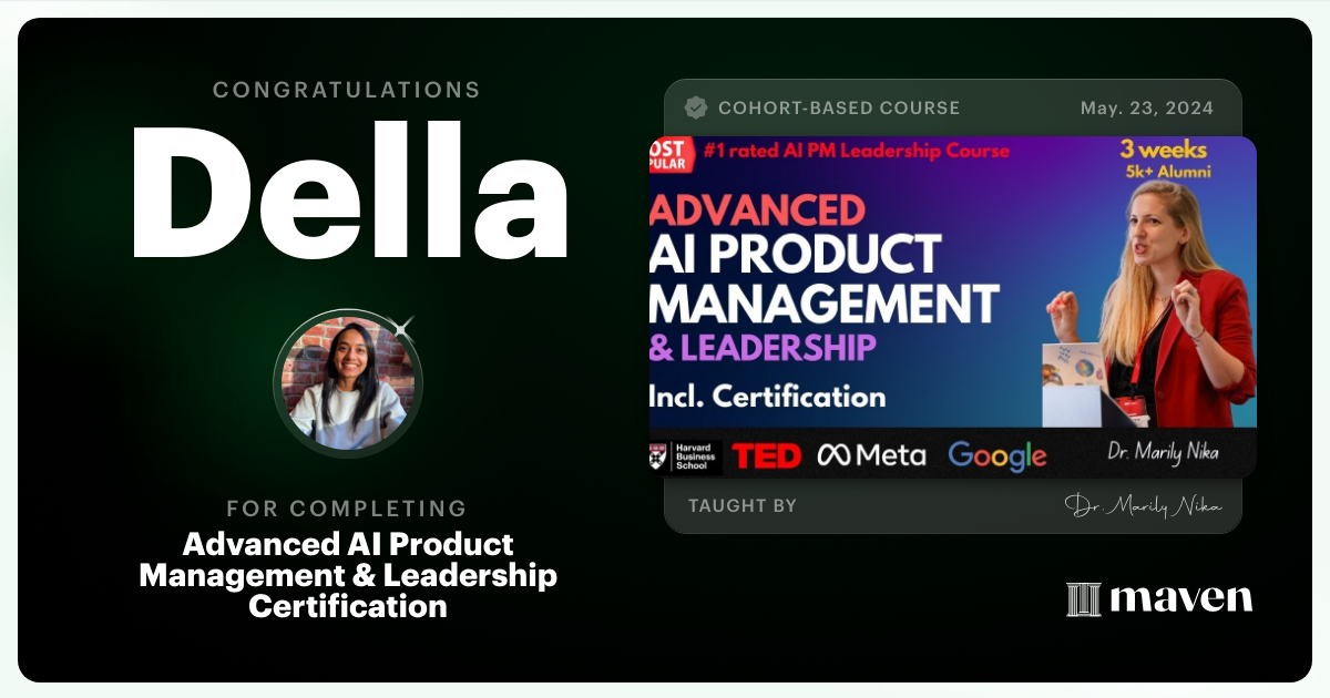 Certificate of Completion for Advanced AI Product Leadership Certification