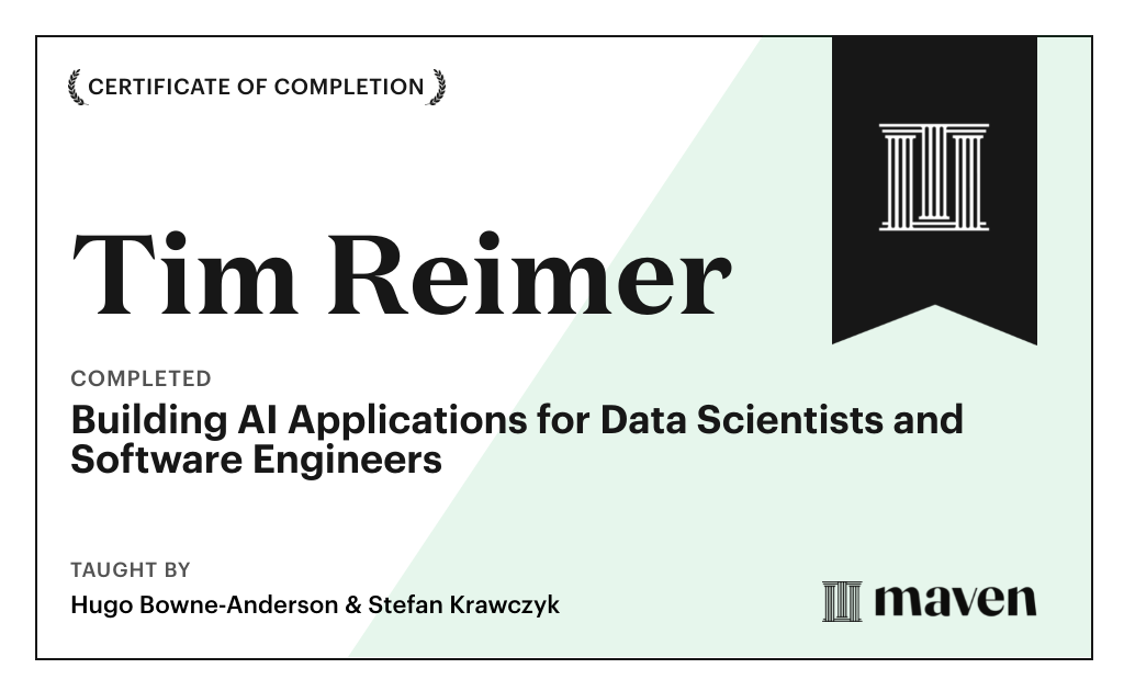 Certificate for Building AI Applications for Data Scientists and Software Engineers