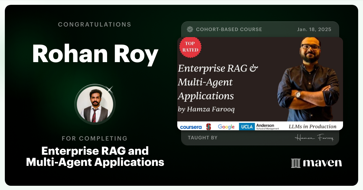 Certificate of Completion for Agent Engineering Bootcamp: Developers Edition