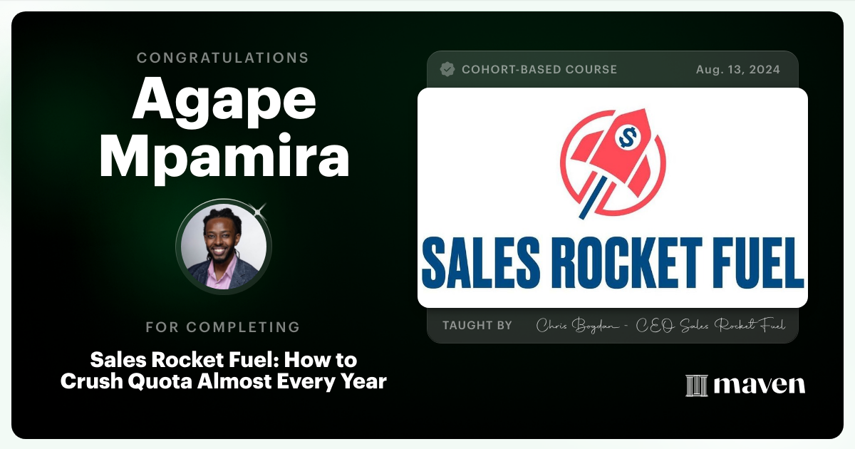 Certificate of Completion for Sales Rocket Fuel: How to Crush Quota Almost Every Year