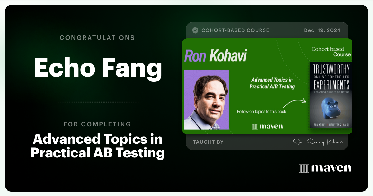 Certificate of Completion for Advanced Topics in Practical A/B Testing