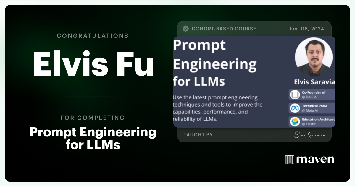 Certificate of Completion for Advanced Prompt Engineering for LLMs