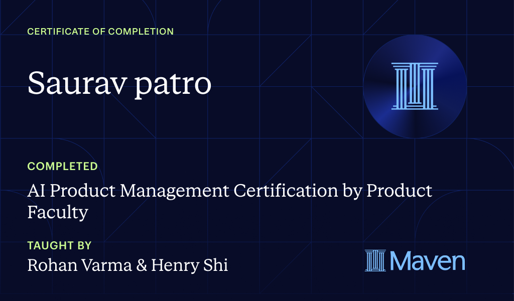 Certificate for AI Product Management Certification by Product Faculty