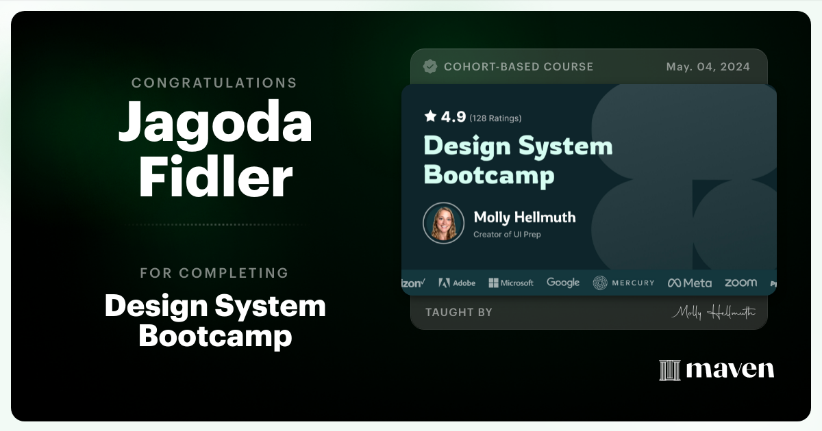 Certificate of Completion for Design System Bootcamp