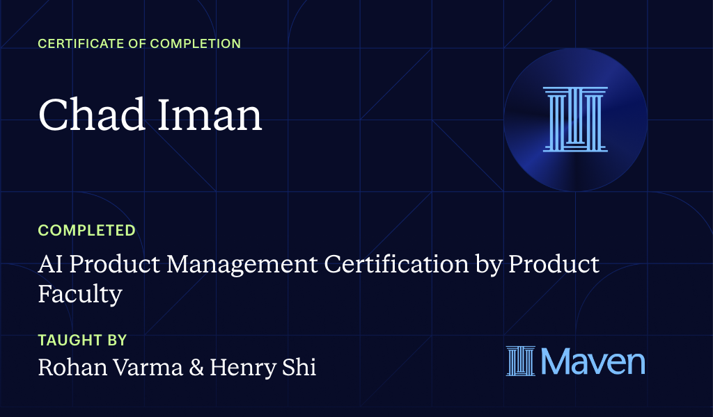 Certificate for AI Product Management Certification by Product Faculty