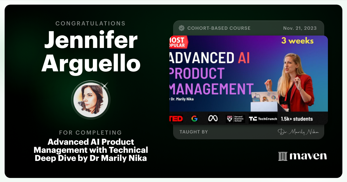 Certificate of Completion for Advanced AI Product Leadership Certification