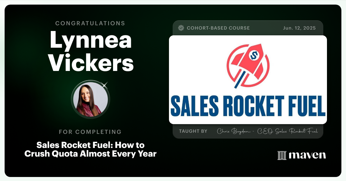 Certificate of Completion for Sales Rocket Fuel: How to Crush Quota Almost Every Year