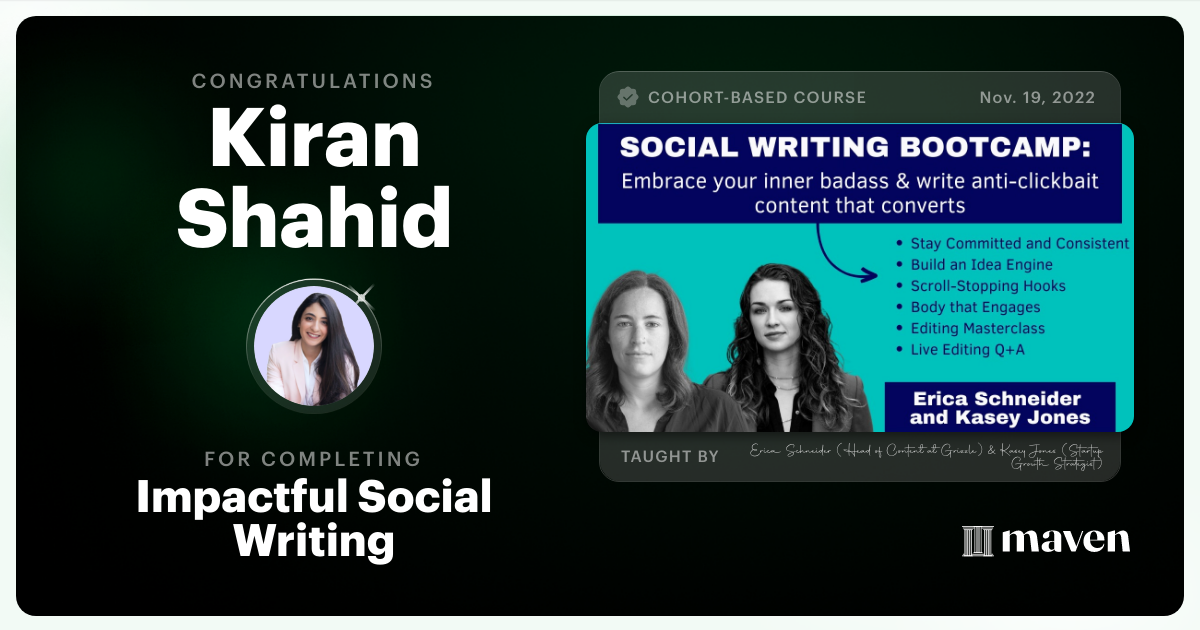 Certificate of Completion for Impactful Social Writing