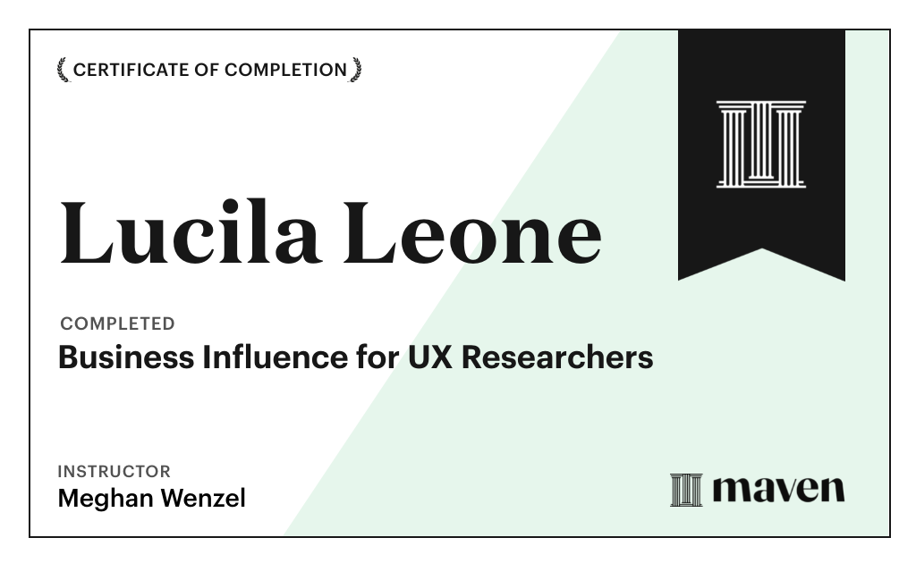 Certificate for Business Influence for UX Researchers