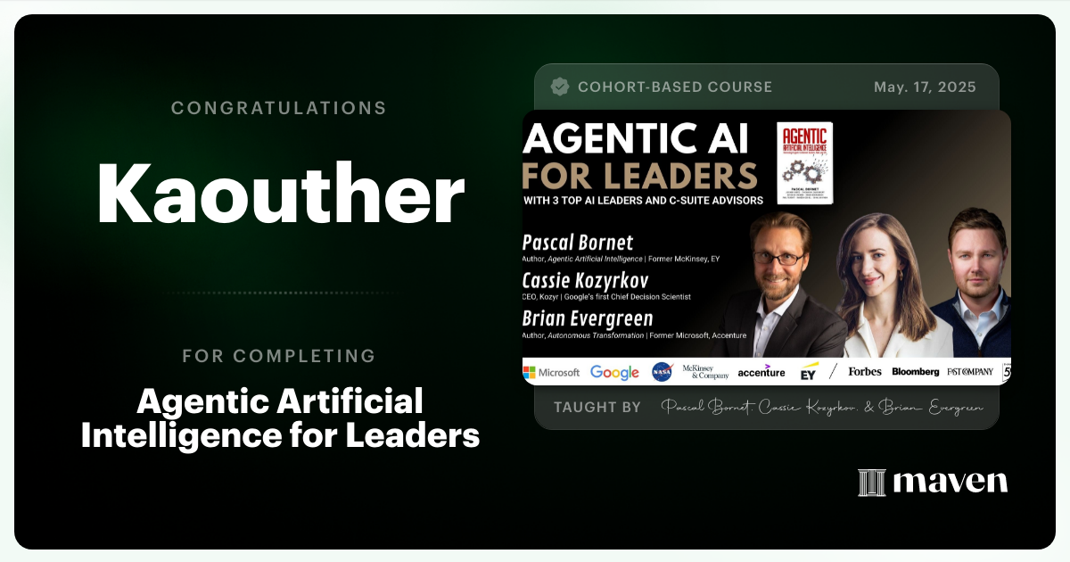 Certificate of Completion for Agentic Artificial Intelligence for Leaders
