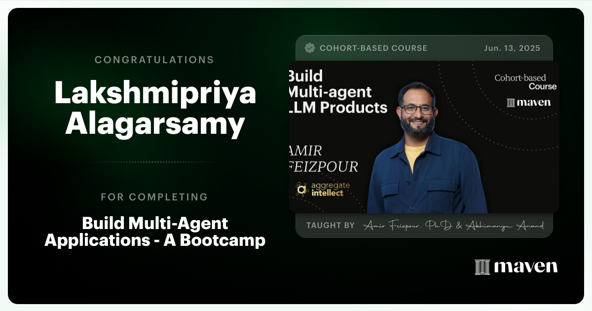 Certificate of Completion for AI Agents for Pragmatic Builders - Claude Code, LangGraph, n8n