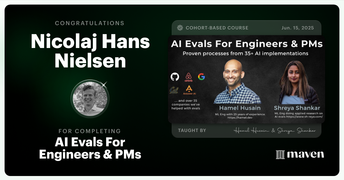 Certificate of Completion for AI Evals For Engineers & PMs