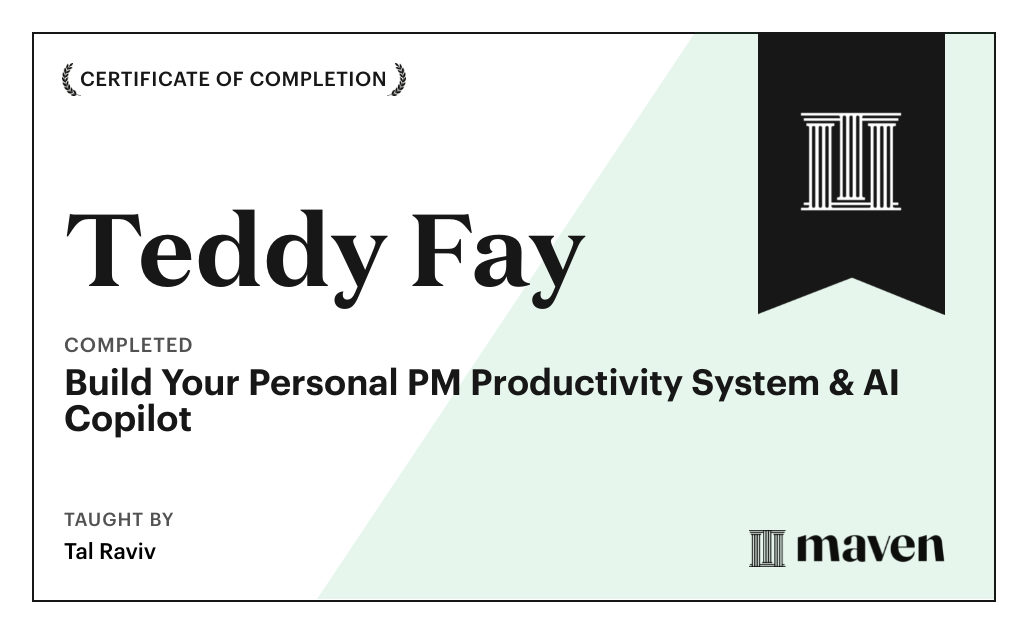 Certificate for Build Your Personal PM Productivity System & AI Copilot