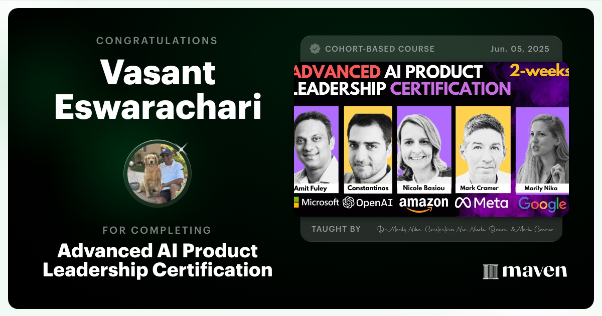 Certificate of Completion for Advanced AI Product Leadership Certification