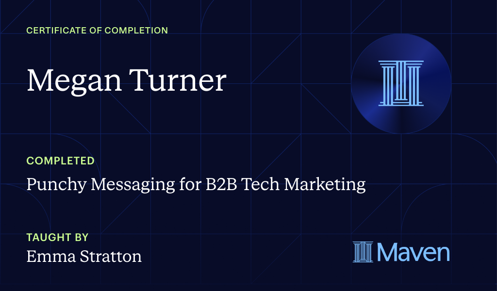 Certificate for Punchy Messaging for B2B Tech Marketing
