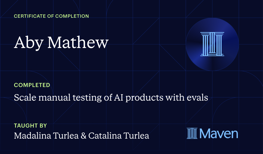 Certificate for AI Product Building Loop: From first prompt to evals, in multiple iterations