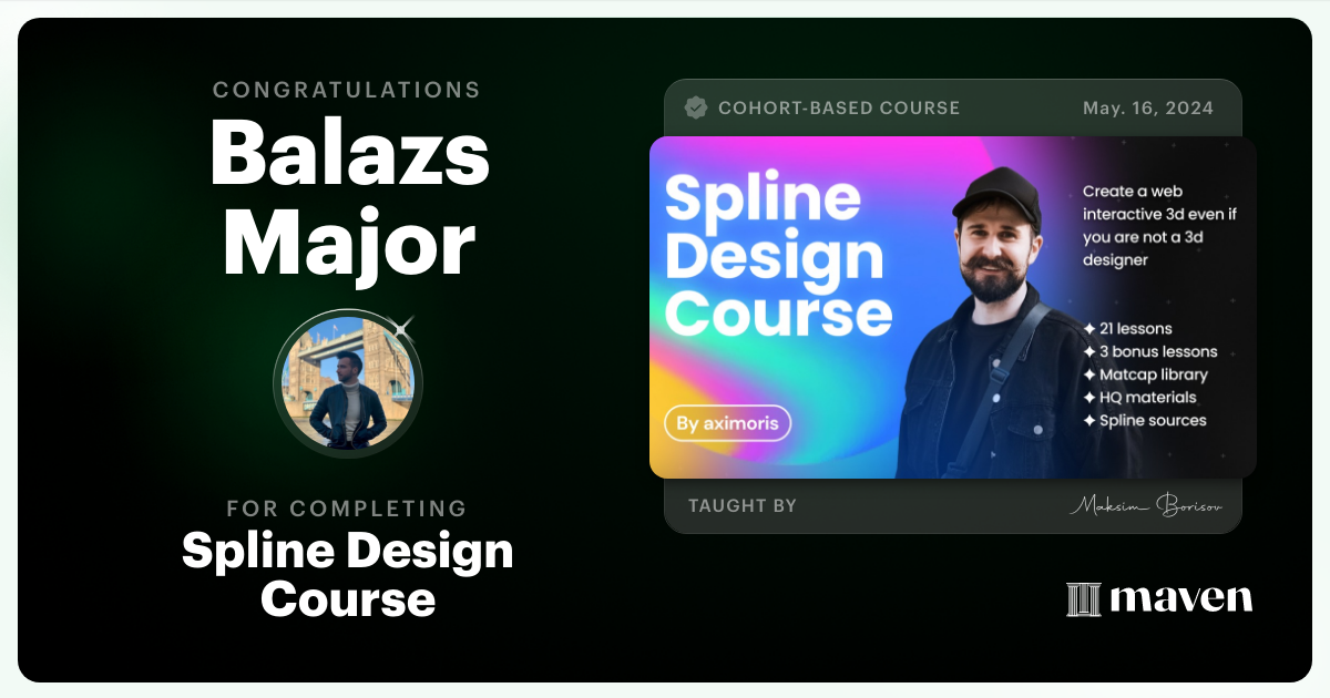 Certificate of Completion for Spline Design Course