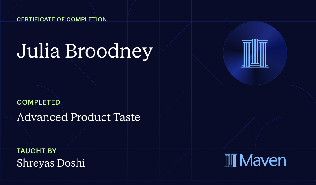 Certificate for Advanced Product Taste