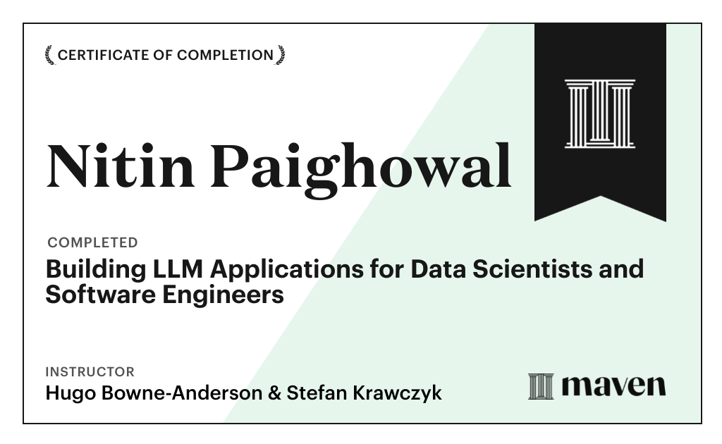 Certificate for Building AI Applications for Data Scientists and Software Engineers