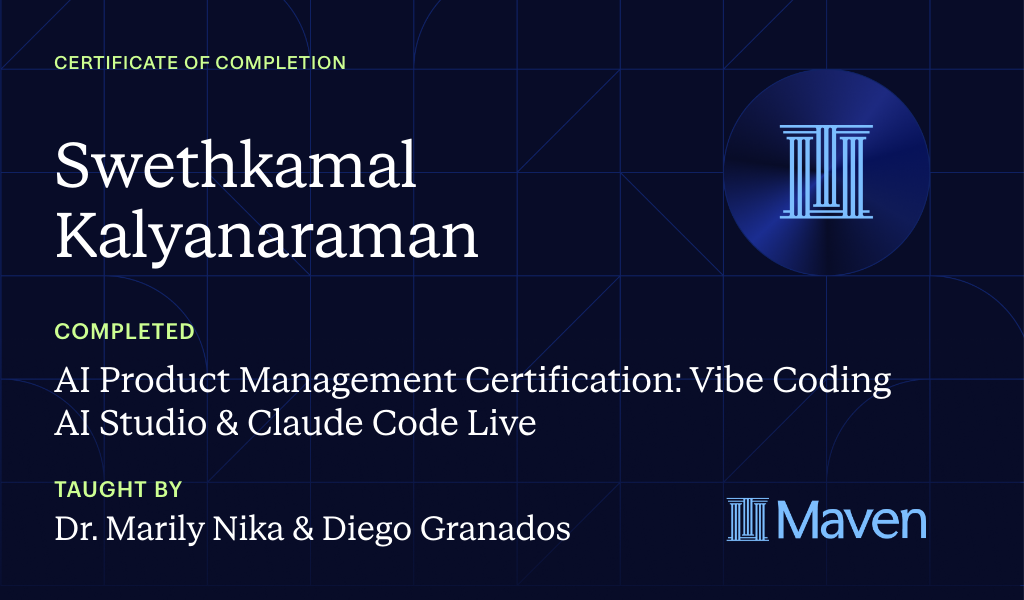 Certificate for AI Product Management Certification: Vibe Coding AI Studio & Claude Code Live