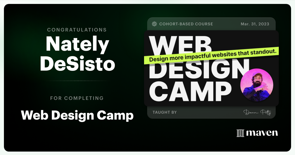 Certificate of Completion for Web Design Camp