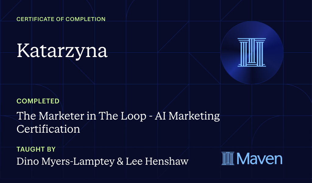 Certificate for The Marketer in The Loop  - AI Marketing Certification