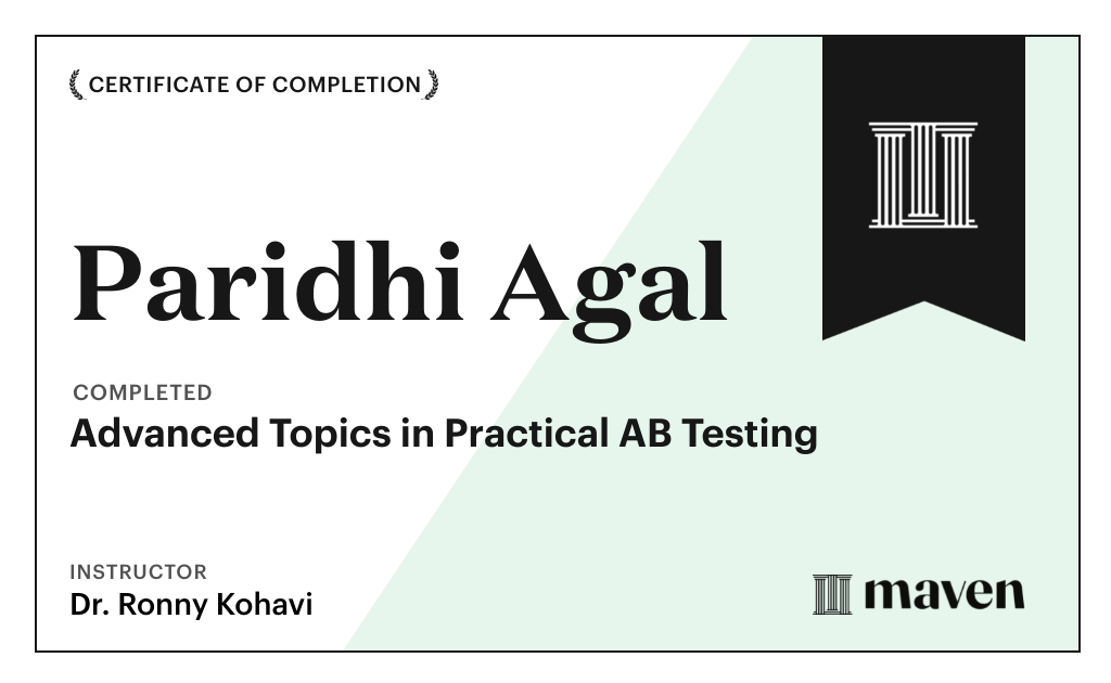 Certificate for Advanced Topics in Practical A/B Testing