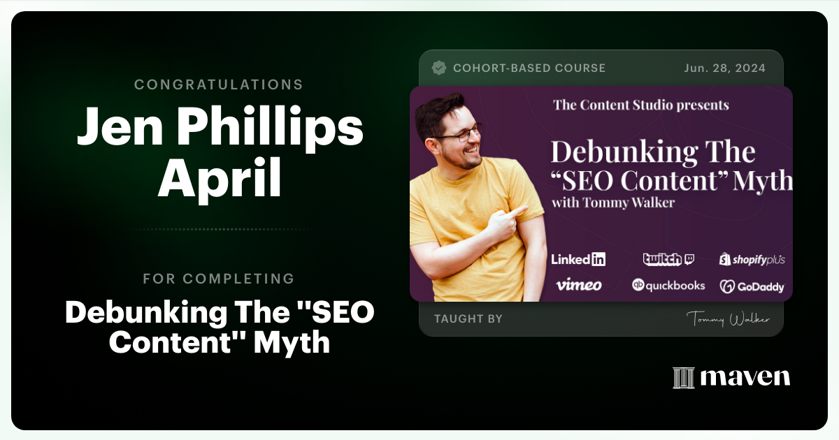 Certificate of Completion for Debunking The ''SEO Content'' Myth