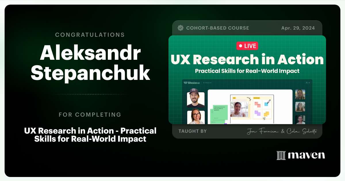 Certificate of Completion for UX Research That Gets Results