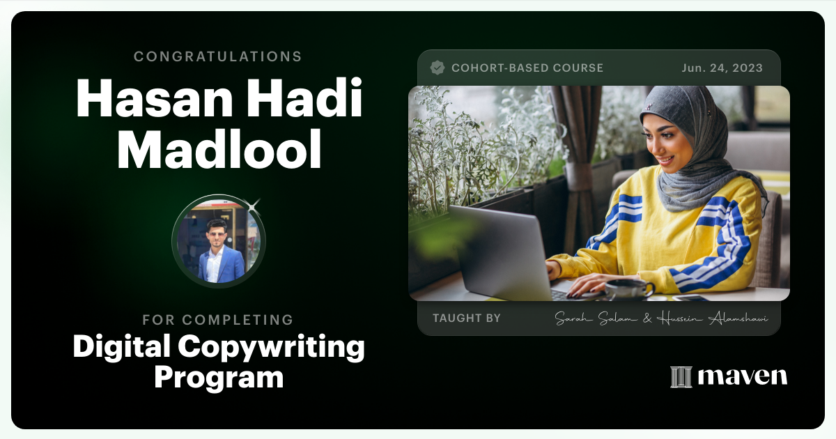 Certificate of Completion for Digital Copywriting Program