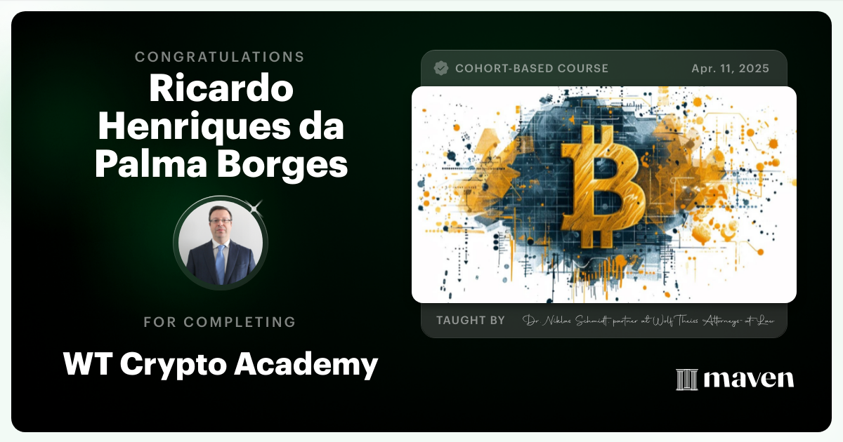 Certificate of Completion for WT Crypto Academy
