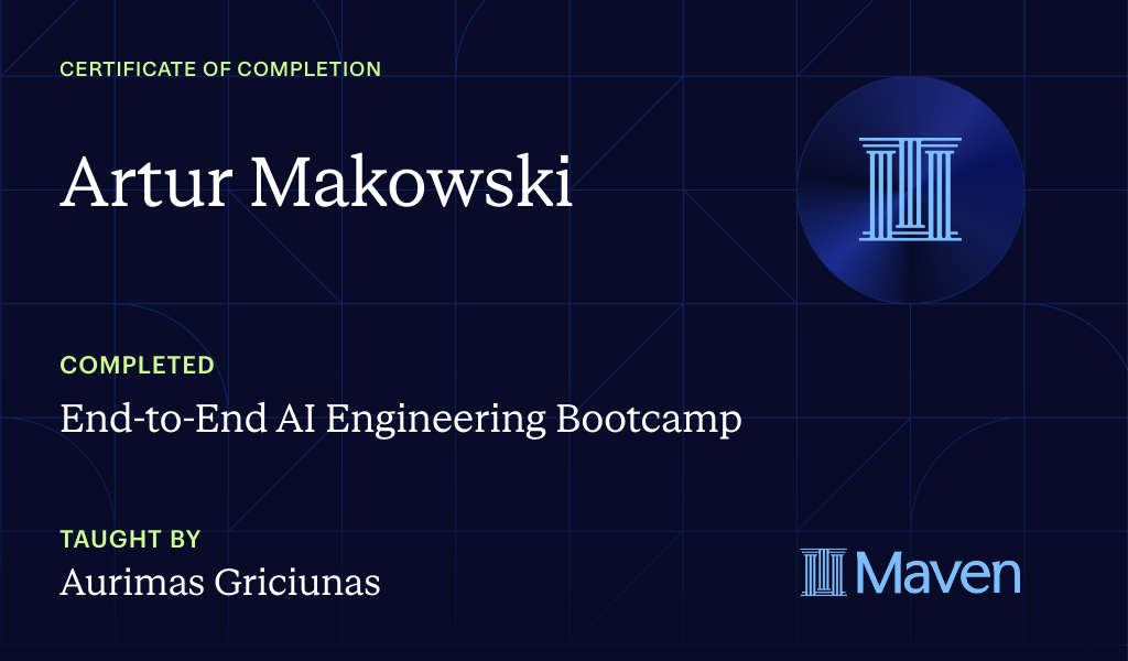 Certificate for End-to-End AI Engineering Bootcamp