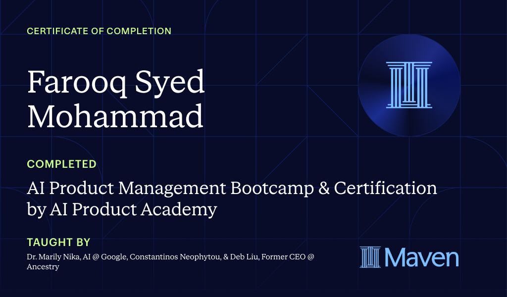 Certificate for AI Product Management Bootcamp & Certification by AI Product Academy
